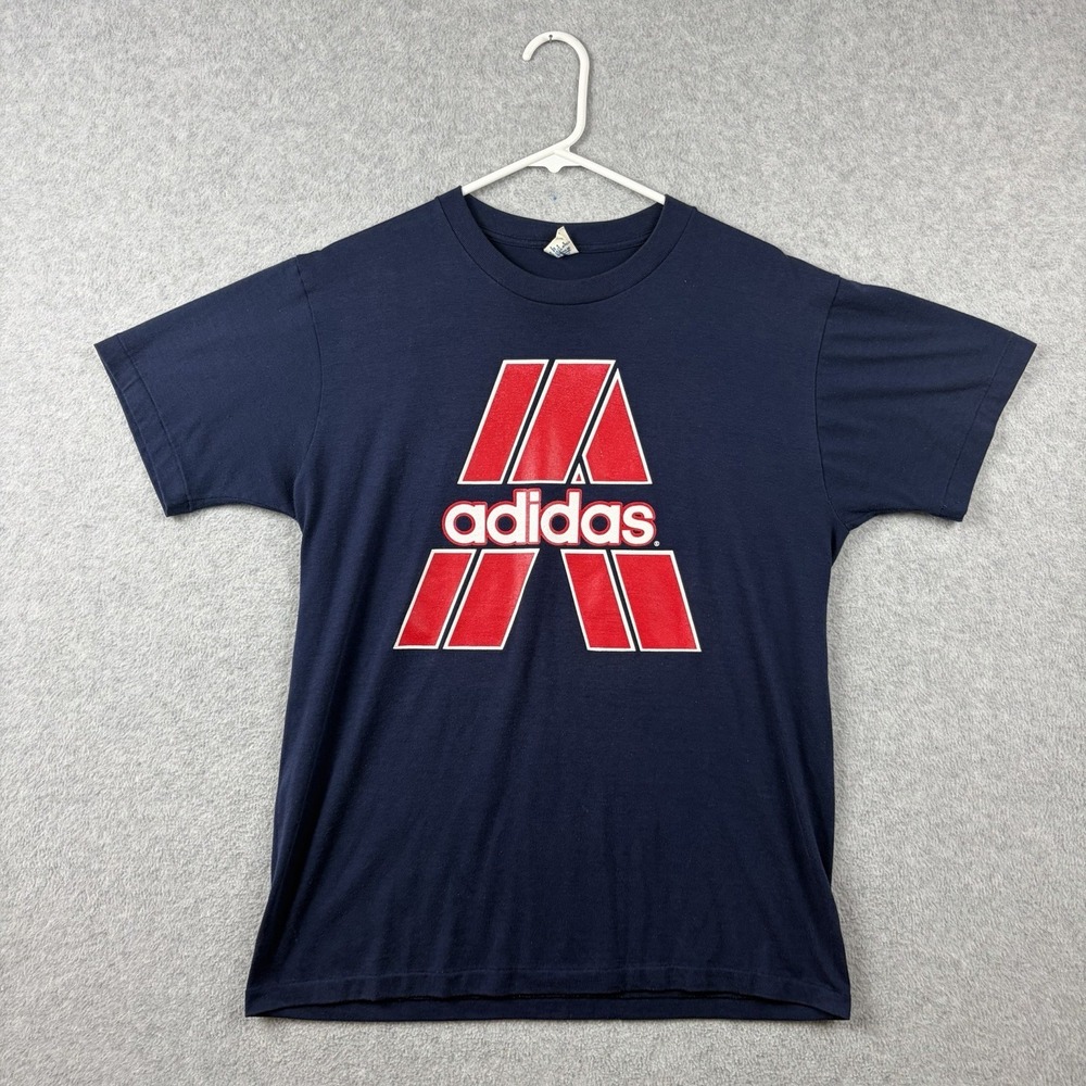 Vintage Adidas T Shirt Mens Large (20.5x28) Graphic Logo Single Stitch USA 80s